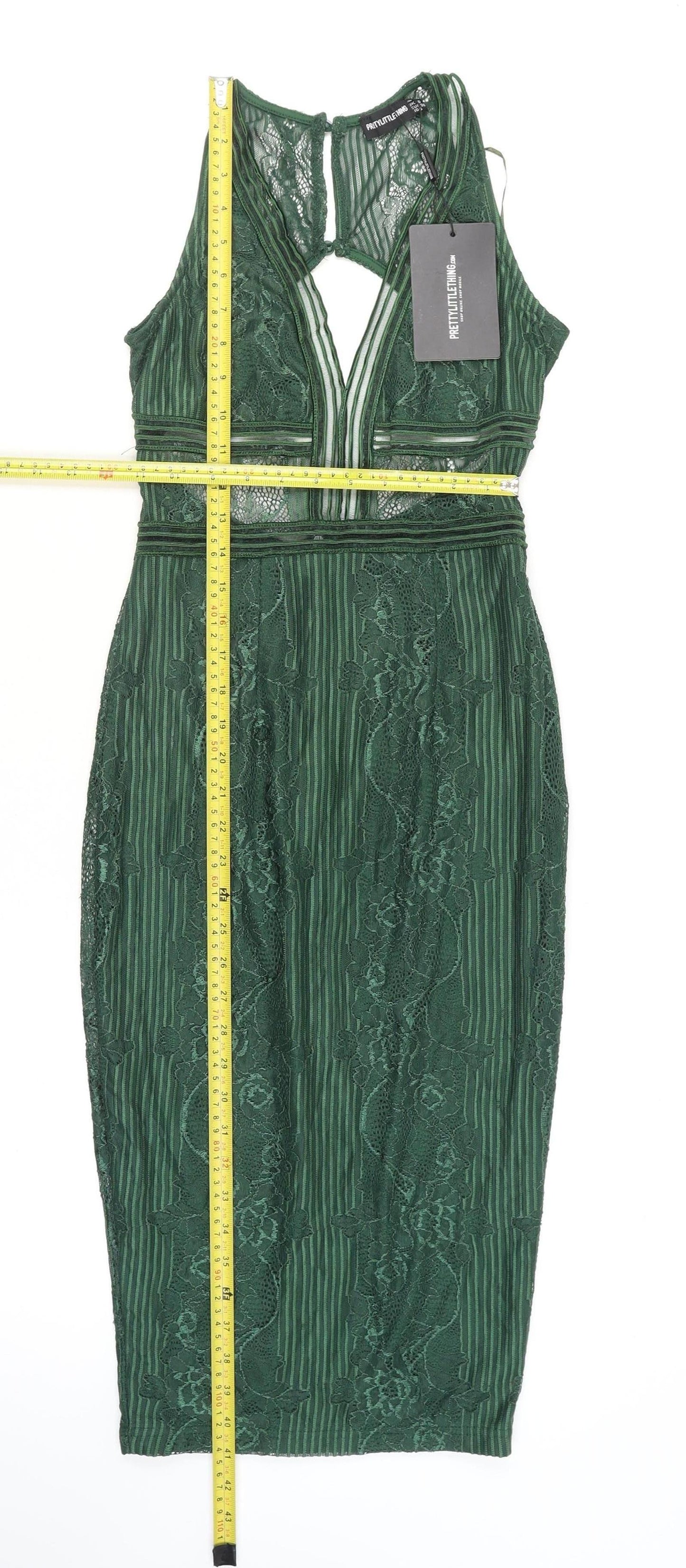 PrettyLittleThing Women’s Green Lace Bodycon Midi Dress Size 10