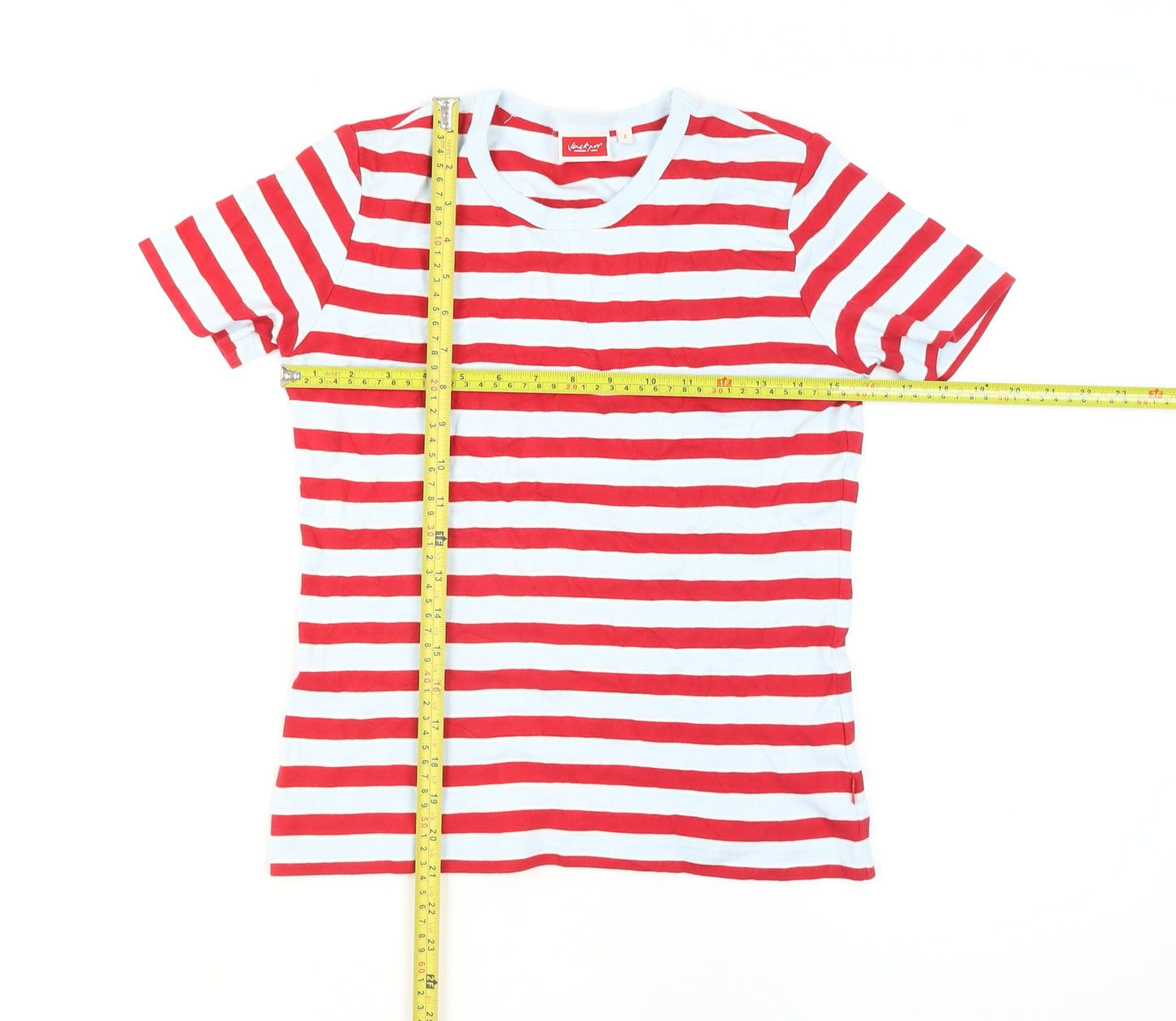 Valentino Rudy Women's Red Striped Cotton T-Shirt Size 2
