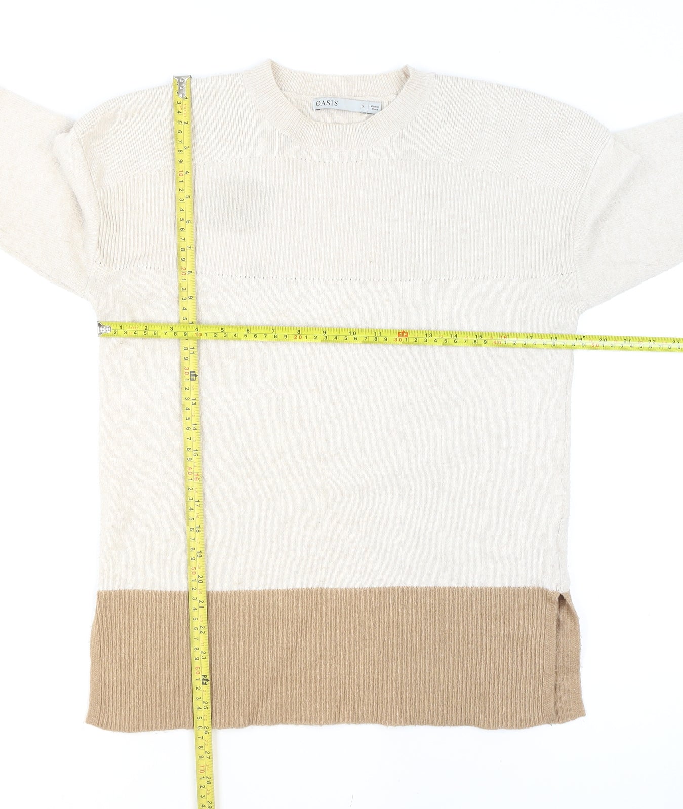 Oasis Unisex Beige Small Pullover Knit Crew Neck Jumper
