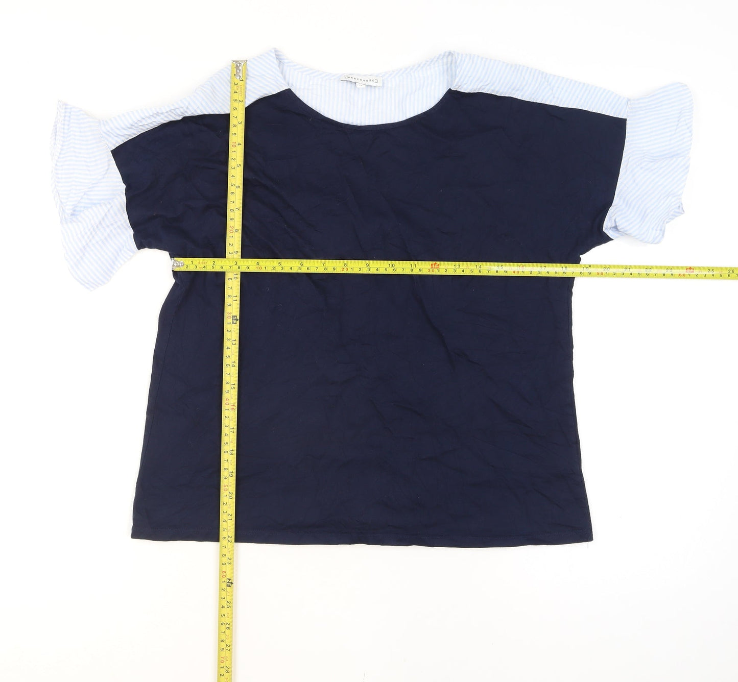 Warehouse Women's Blue Colourblock Cotton T-Shirt Size 12