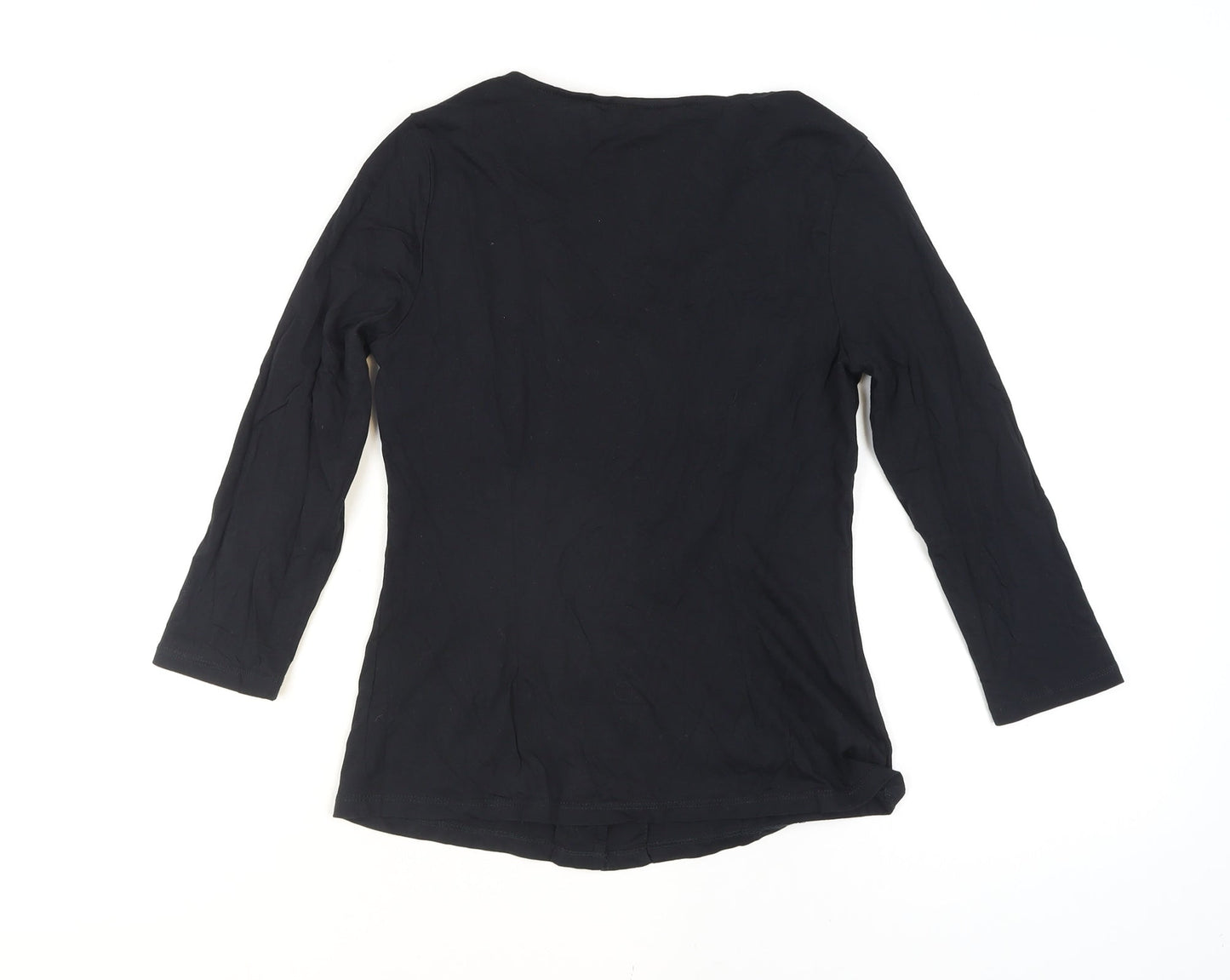 Boden Womens Black Button-Up V-Neck 3/4 Sleeve Cotton Top Size 8