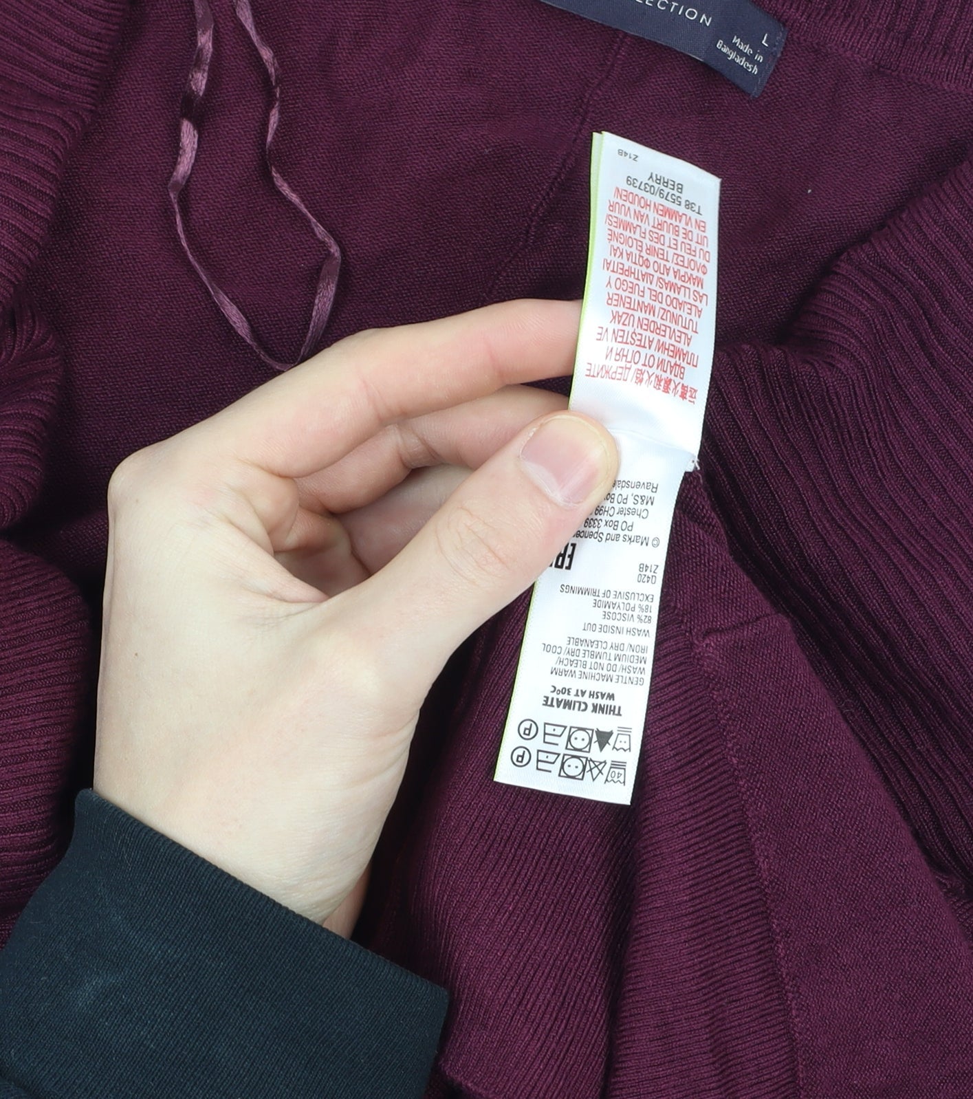 Marks and Spencer Women's Purple L Long Sleeve Open Knit Cardigan