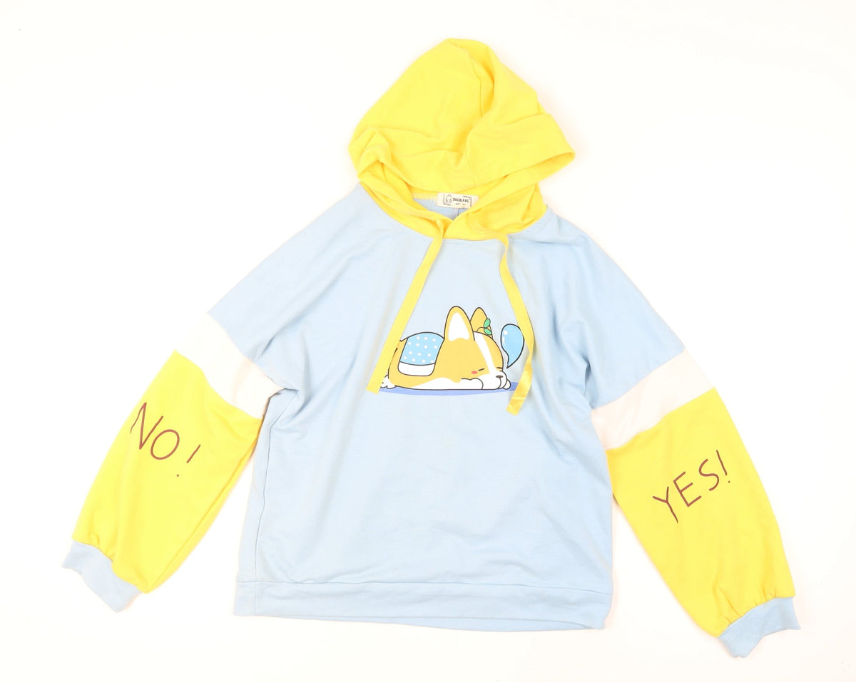 Rujiaxiang Boys Light Blue and Yellow Pullover Hoodie M Cartoon Dog Print
