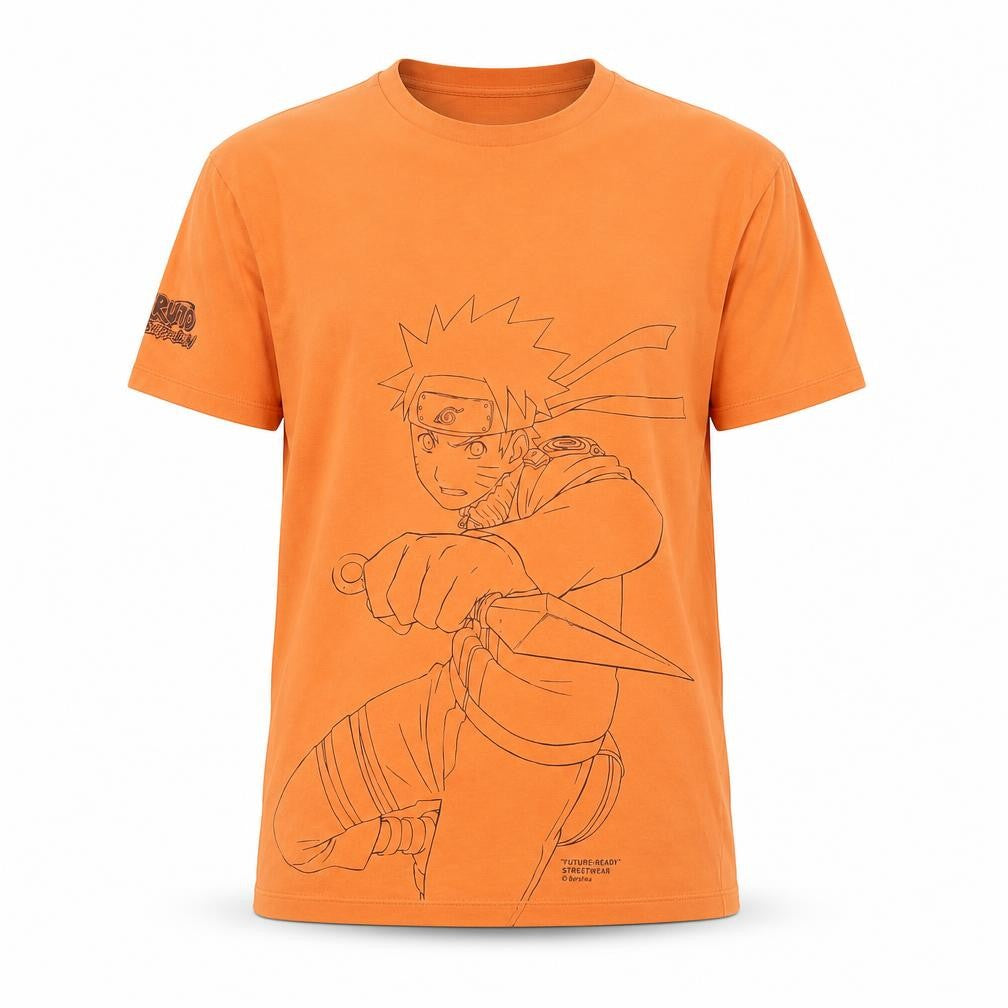 Bershka Men’s Orange Naruto Graphic Anime Short Sleeve T-Shirt Size S