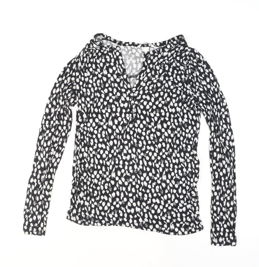 Zara Women Black Animal Print Viscose Jersey Long Sleeve Blouse Size 12