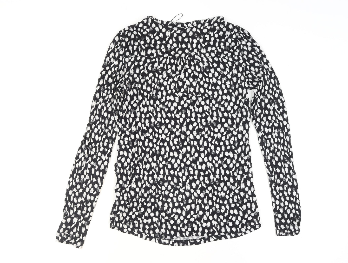 Zara Women Black Animal Print Viscose Jersey Long Sleeve Blouse Size 12