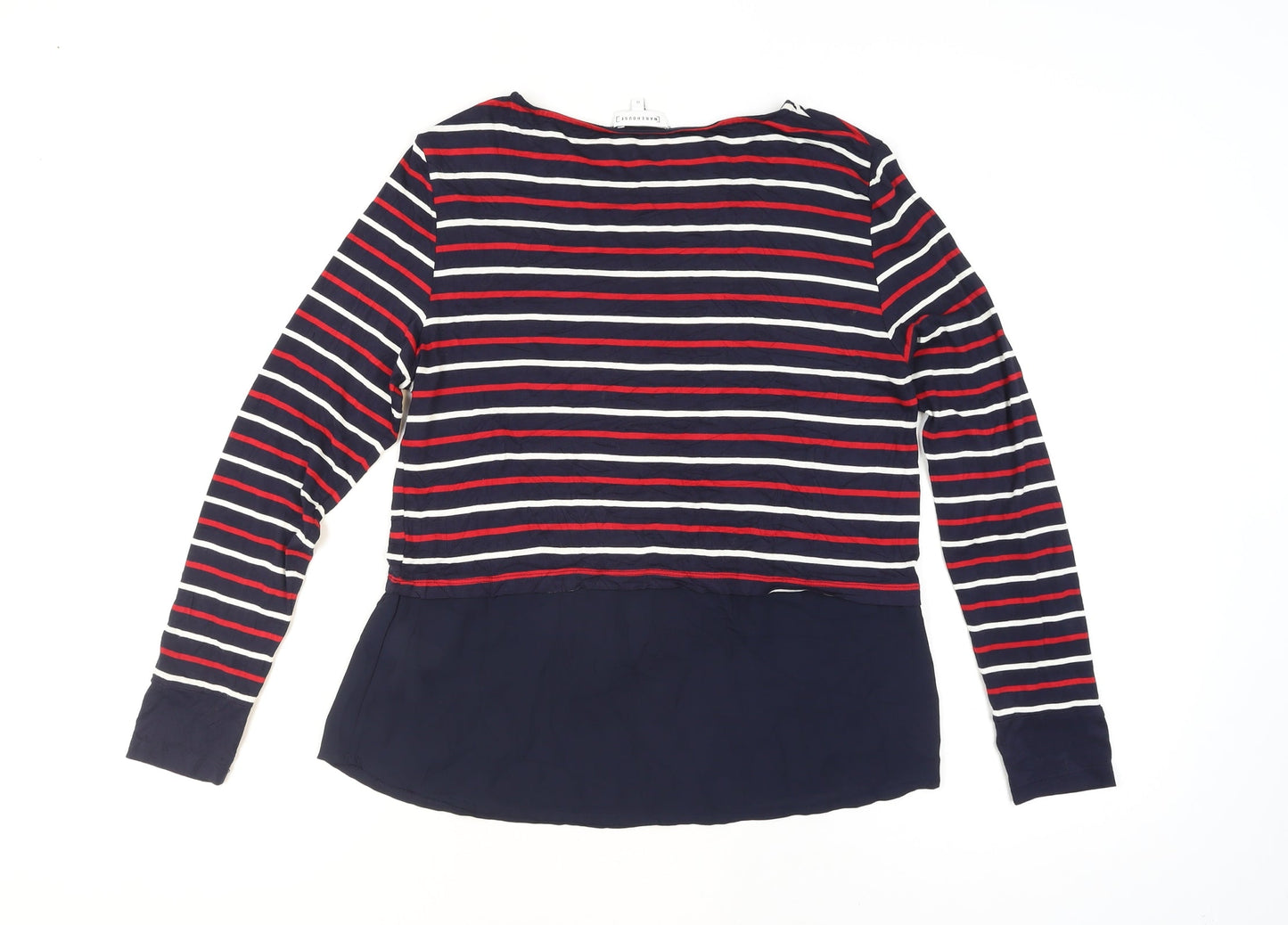 Warehouse Women Blue Striped Long Sleeve Boat Neck Blouse Size 12