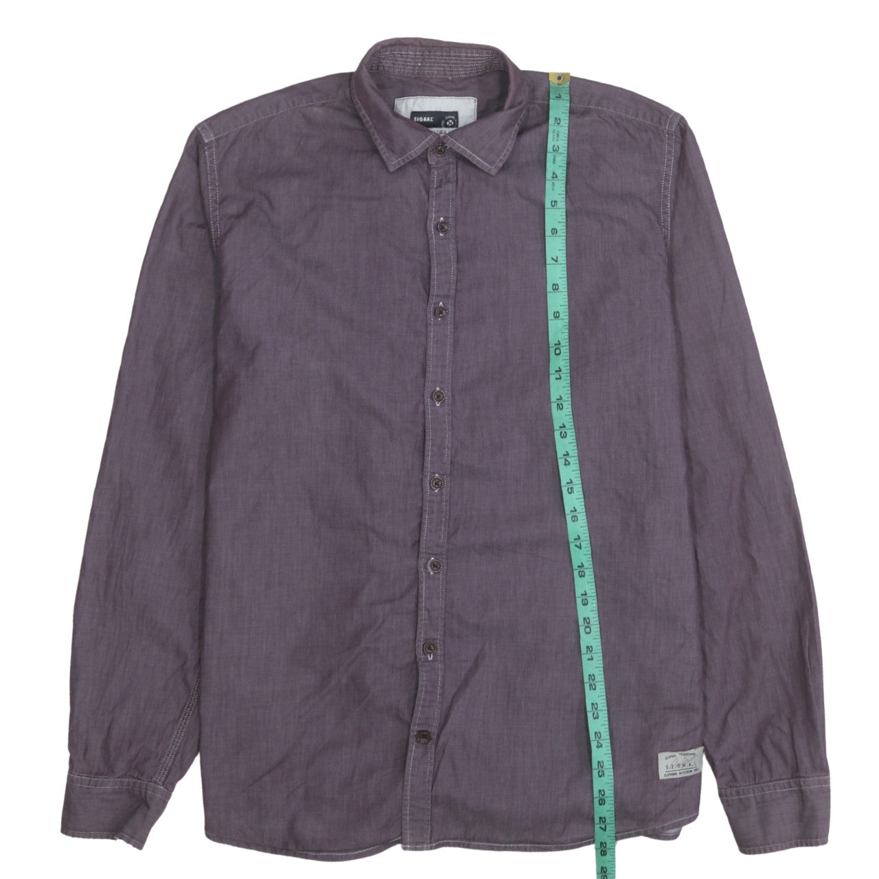 Signal Men's Purple Long Sleeve Regular Fit Cotton Button-Up Shirt L