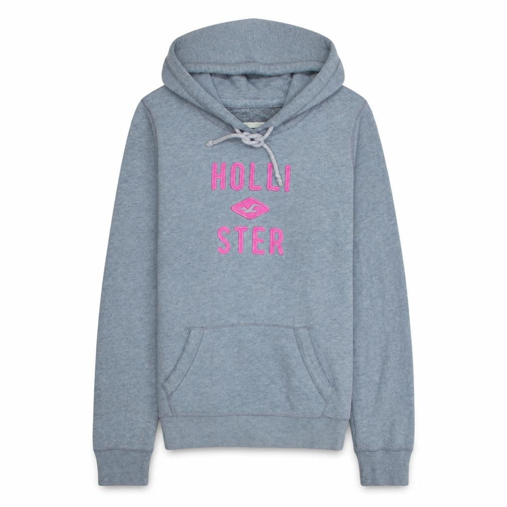Hollister Womens Grey Hooded Pullover Hoodie L Printed Logo Warm Casual