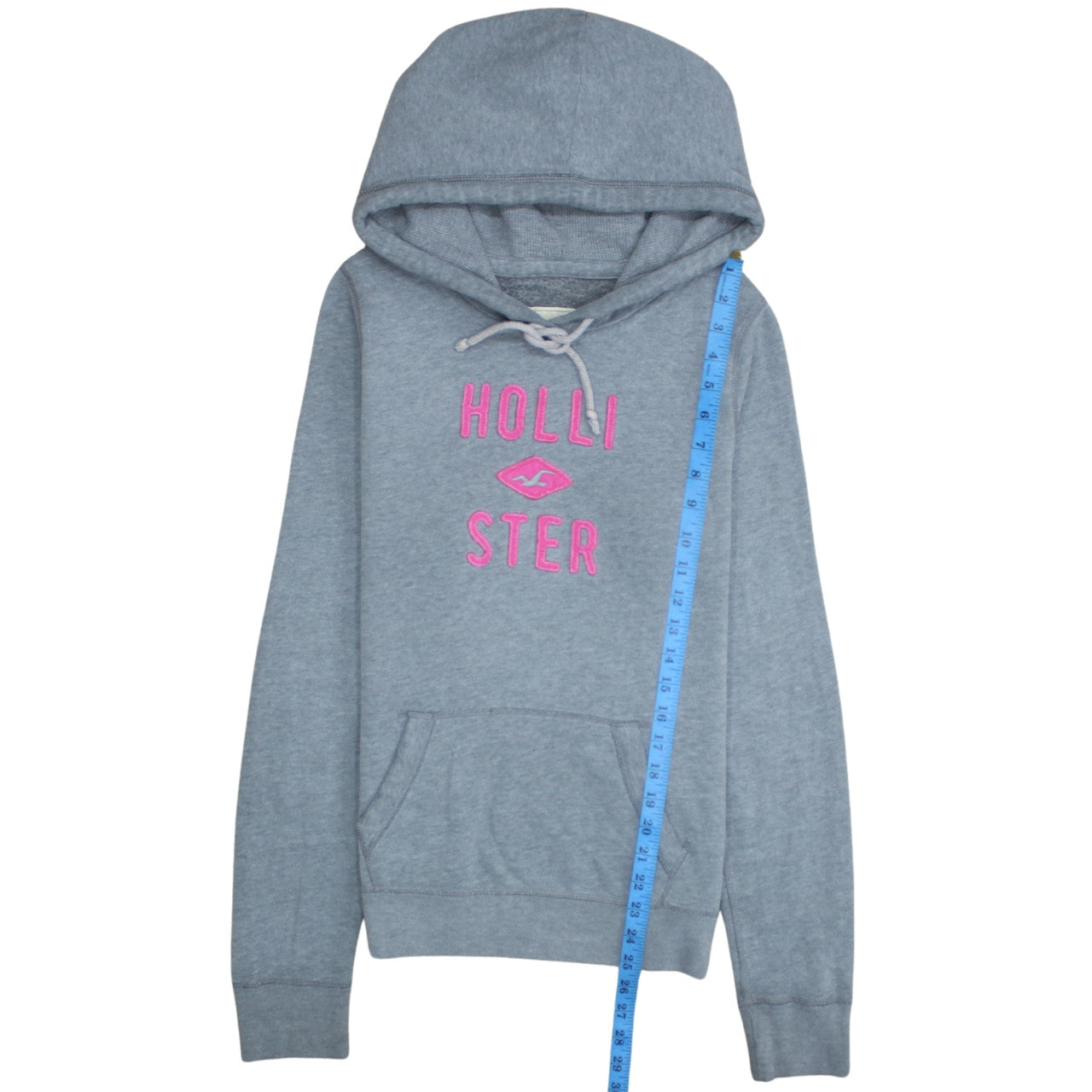 Hollister Womens Grey Hooded Pullover Hoodie L Printed Logo Warm Casual