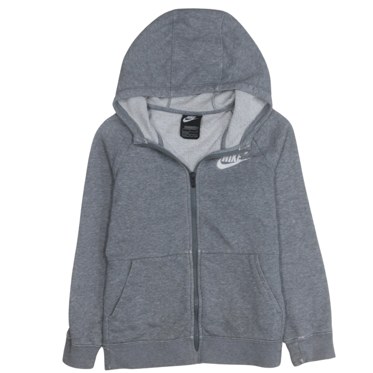 Nike Boys Grey Full Zip Hoodie Size 146cm Fleece Lined Sweatshirt