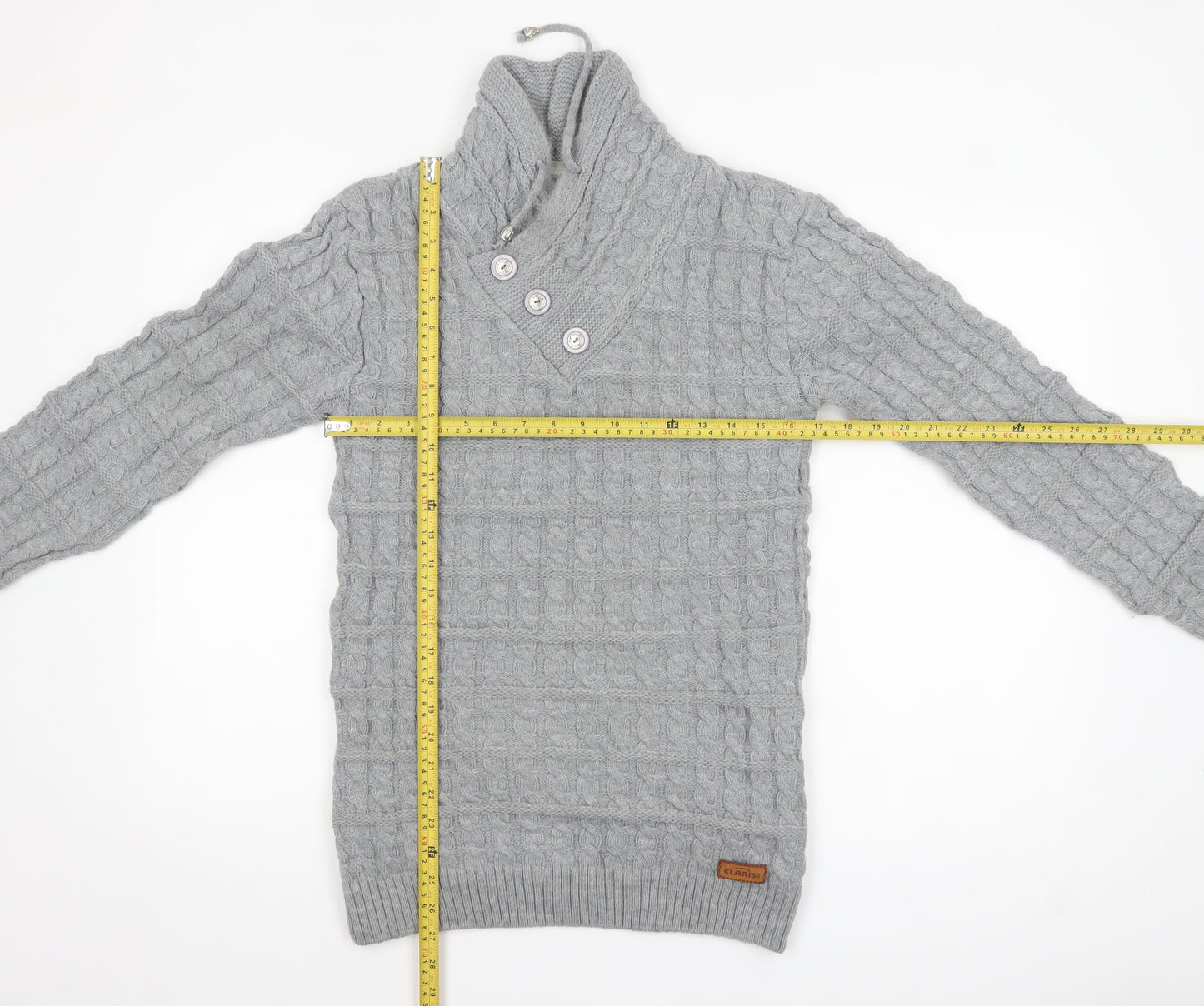Claris Life Women Grey XL Cable-Knit Button High Neck Jumper
