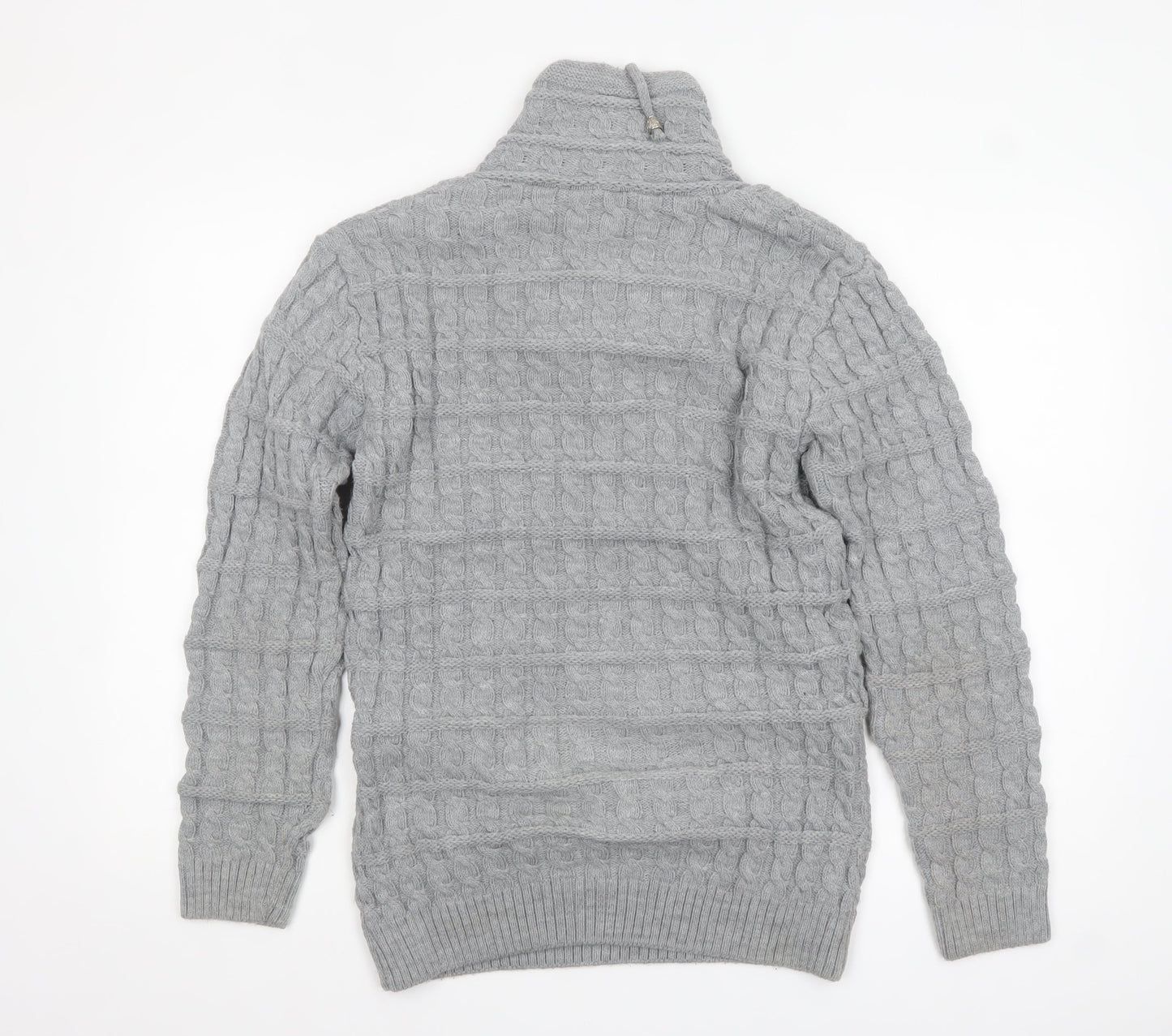 Claris Life Women Grey XL Cable-Knit Button High Neck Jumper