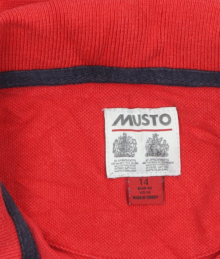 Musto Women's Red Polo Shirt Size 14 Short Sleeve 100% Cotton