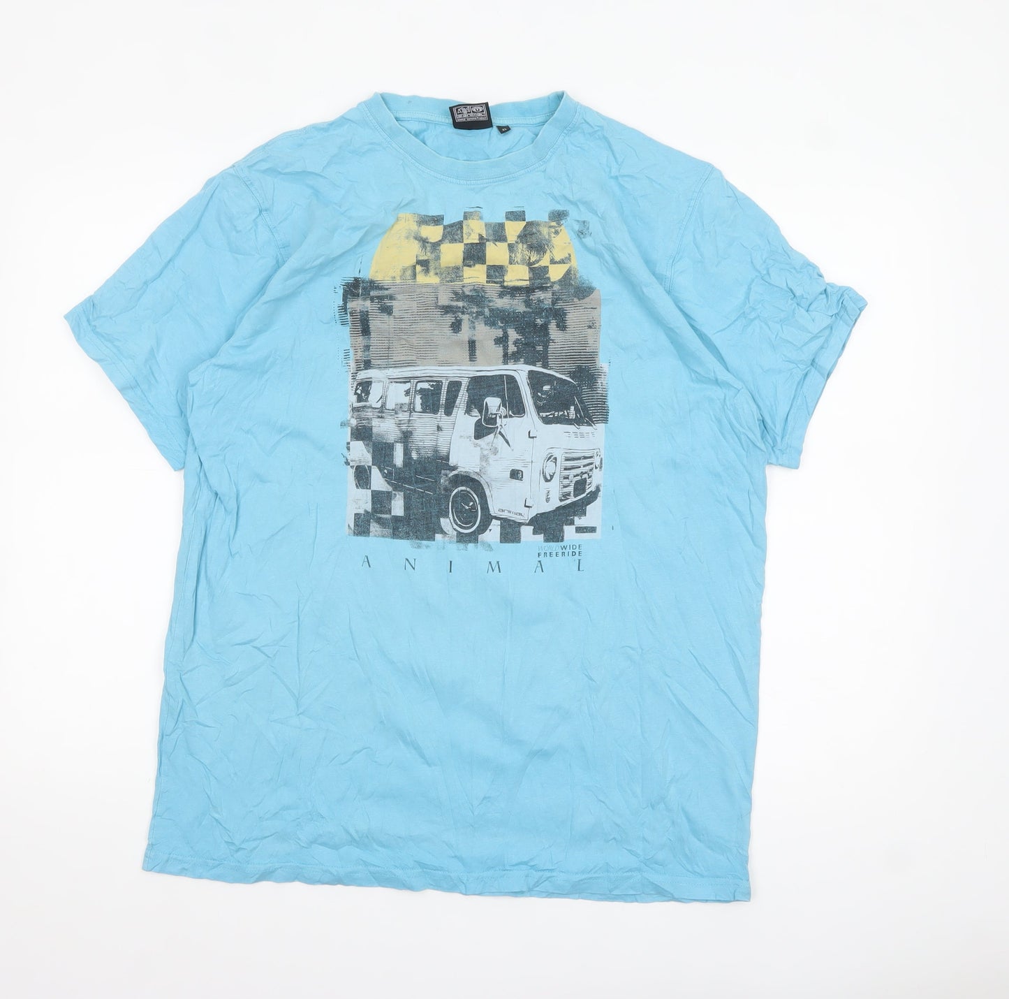 Animal Men's Blue Graphic Print T-Shirt XL Cotton Casual