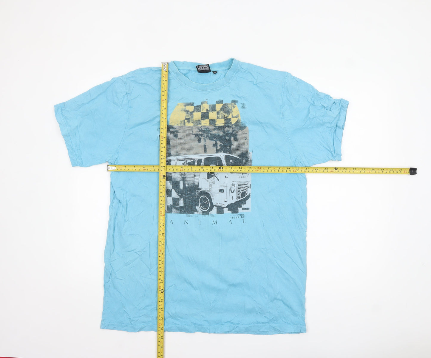 Animal Men's Blue Graphic Print T-Shirt XL Cotton Casual
