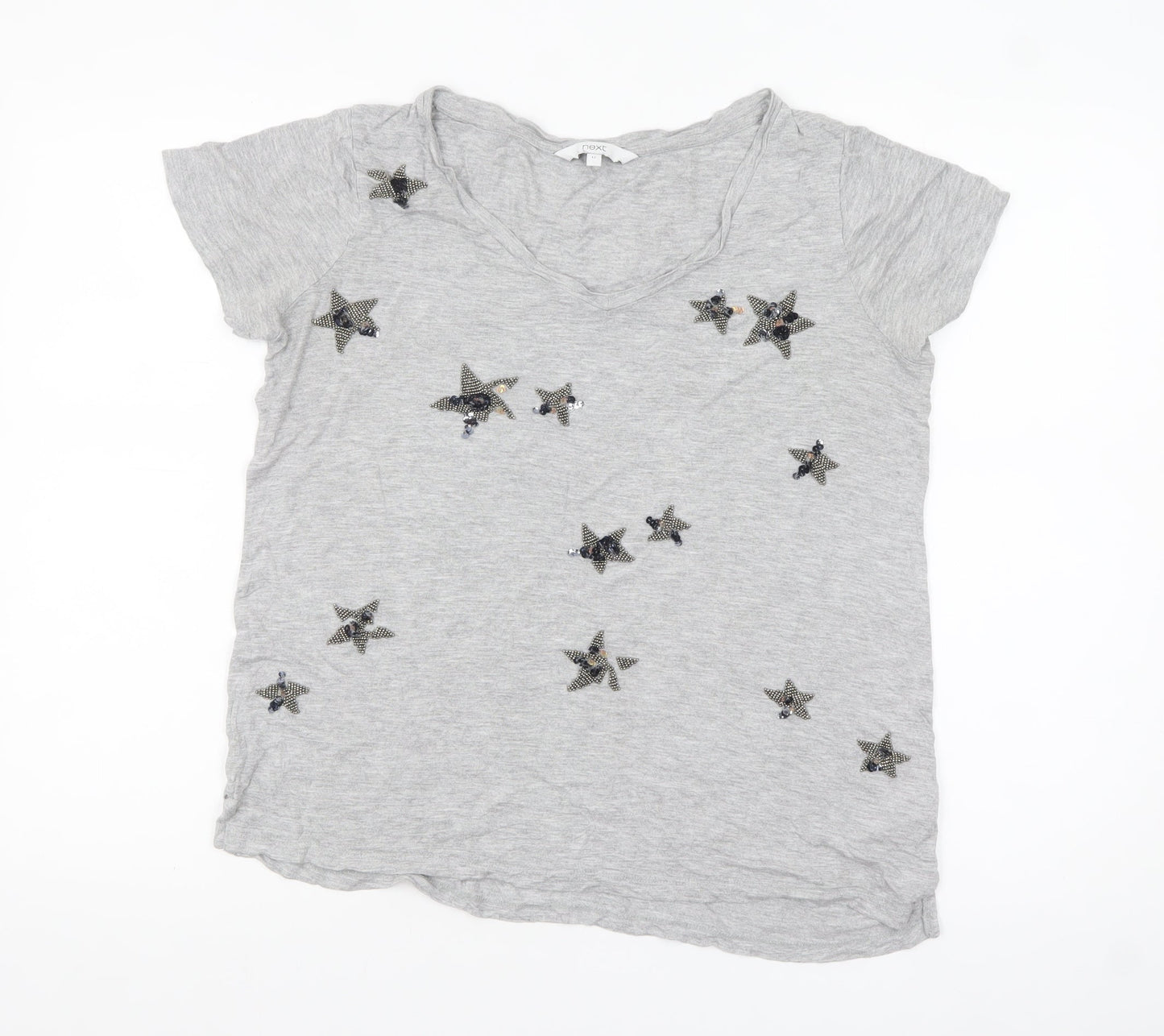 Next Women’s Grey Beaded Star T-Shirt Size 12 Short Sleeve Viscose