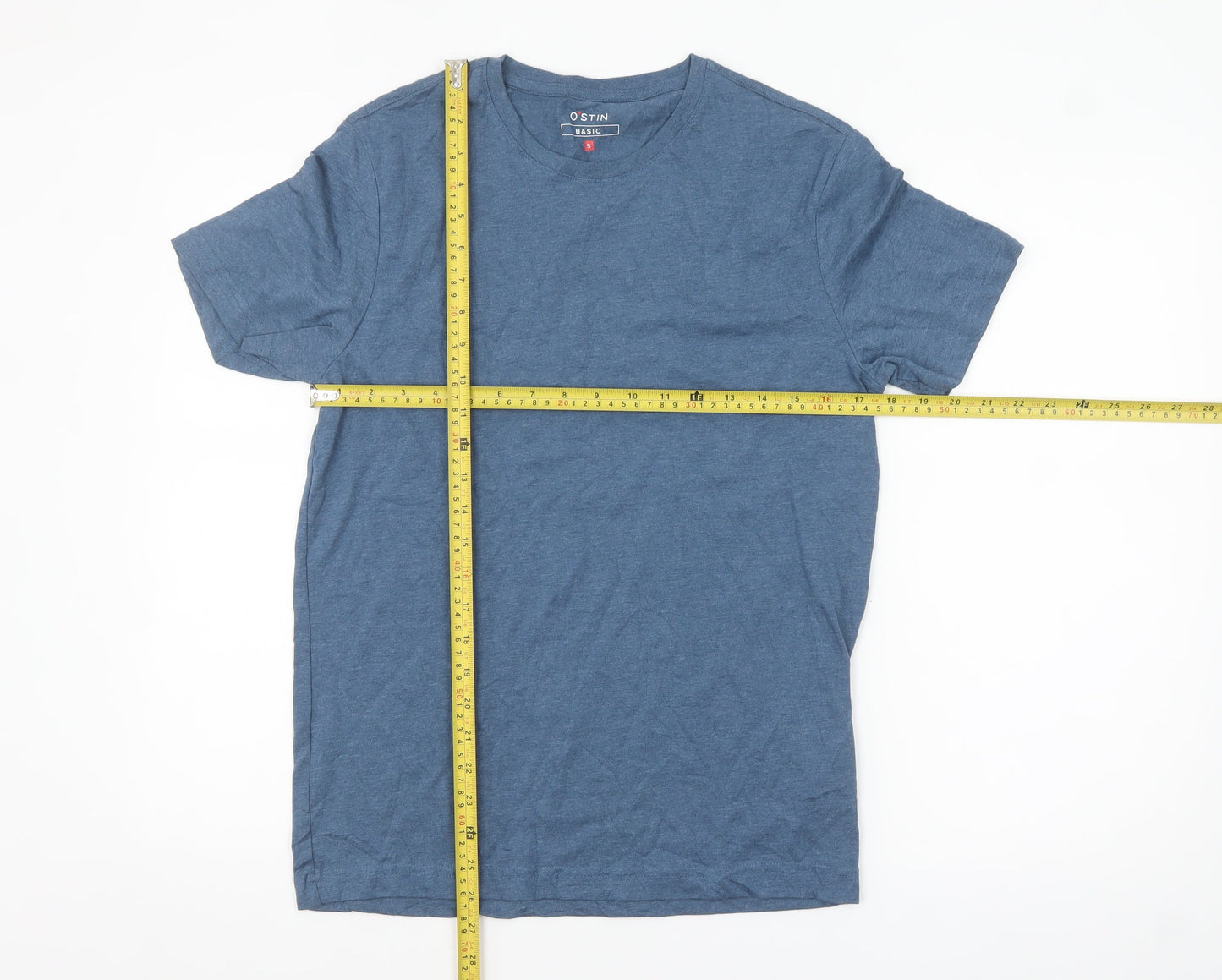 O'STIN Men's Blue Cotton Crew Neck Short Sleeve T-Shirt Size S