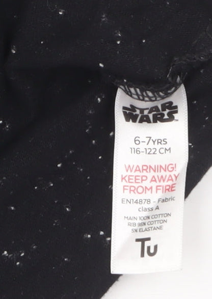 Brand and care label for Tu Star Wars boys’ black 6-7 years short sleeve graphic t-shirt