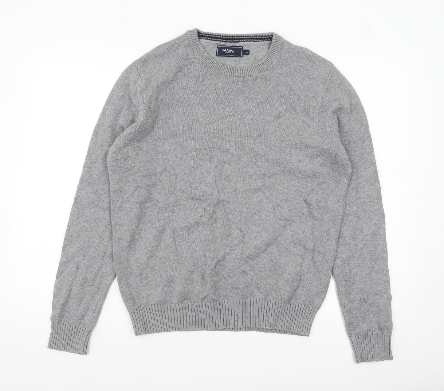 Maine New England Men's Grey Cotton Crew Neck Jumper Medium