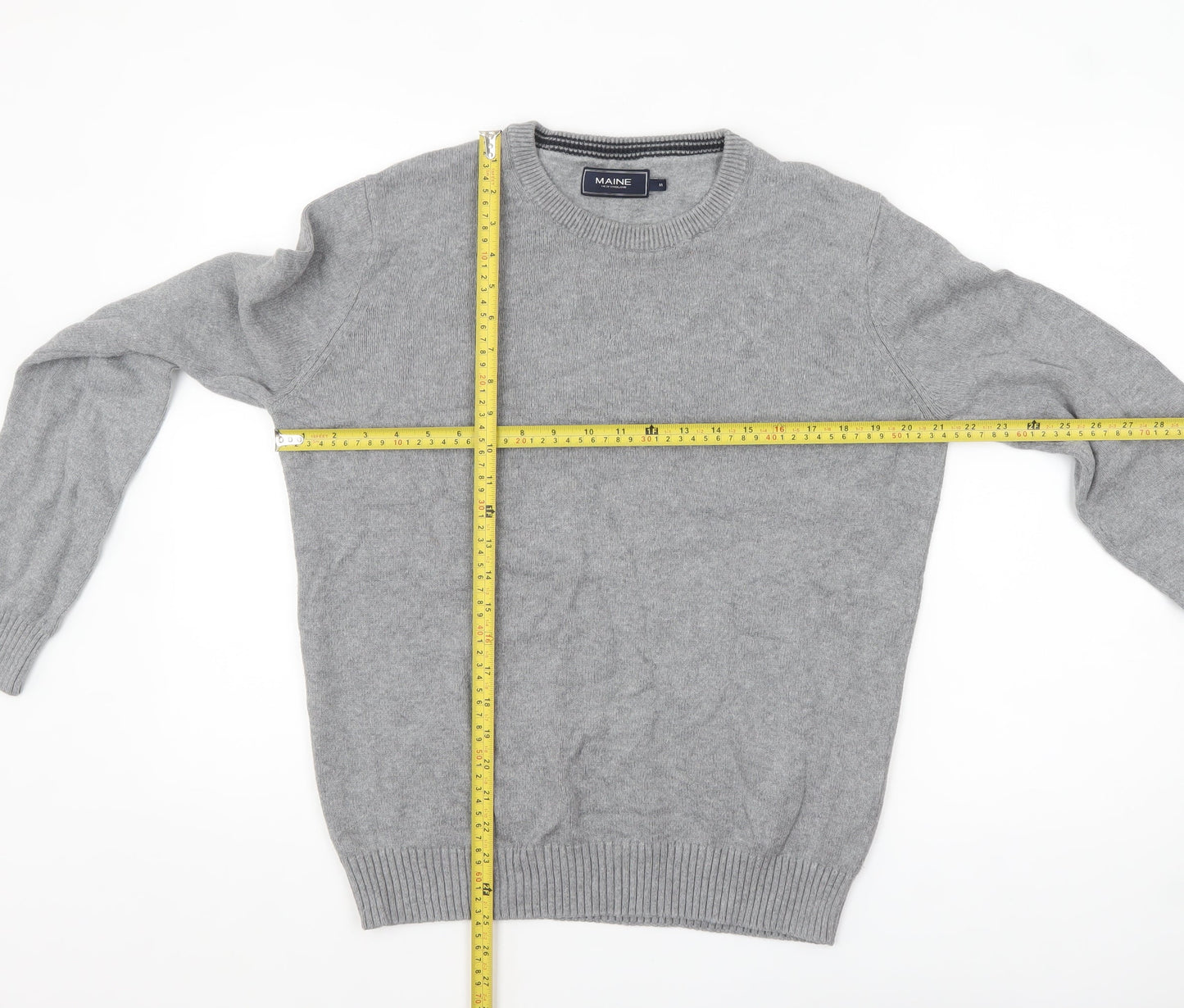 Maine New England Men's Grey Cotton Crew Neck Jumper Medium