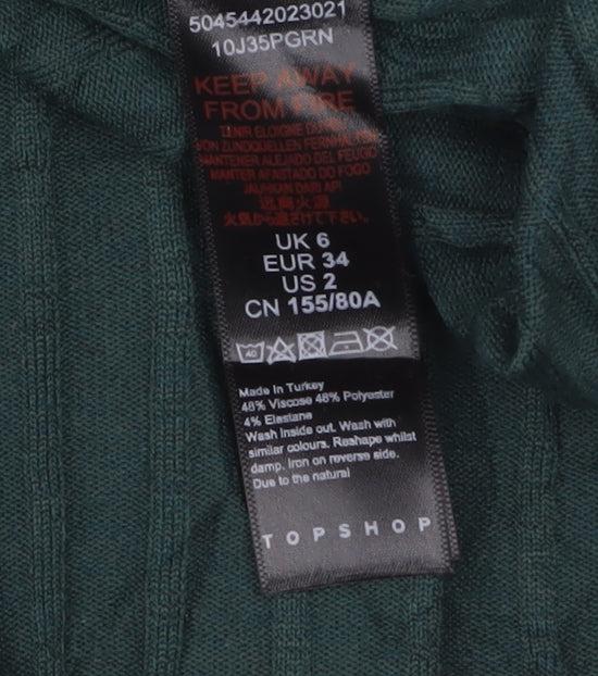 Topshop Women's Green Bodycon Midi Knit Dress Size 6