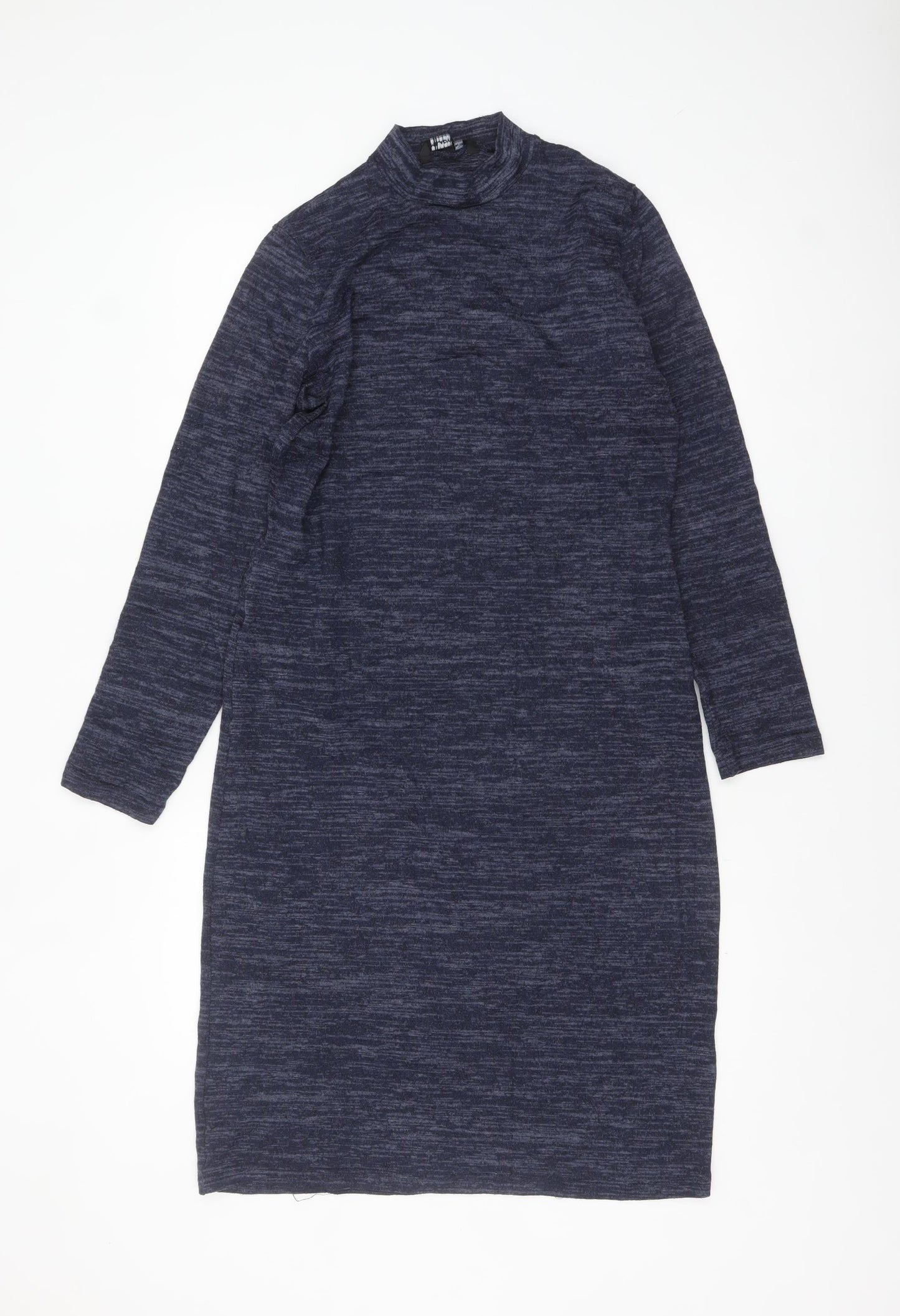 Miladys Women Blue Knit Shift Dress Size 12 Long Sleeve Mock Neck