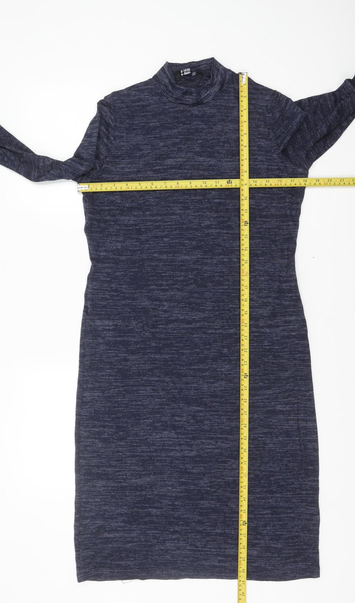 Miladys Women Blue Knit Shift Dress Size 12 Long Sleeve Mock Neck