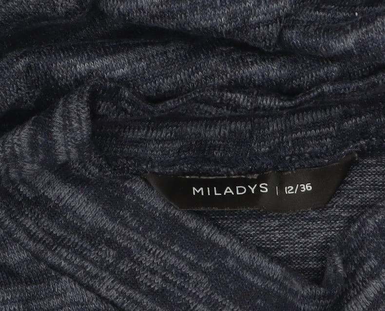 Miladys Women Blue Knit Shift Dress Size 12 Long Sleeve Mock Neck