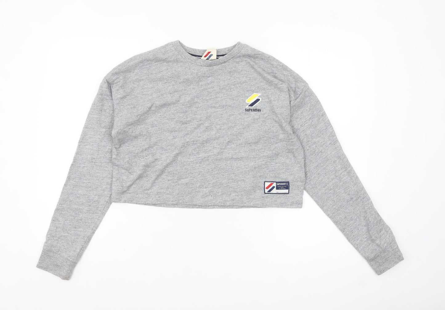 Superdry Women's Grey Cropped Long Sleeve T-Shirt Size 8