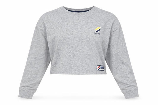 Superdry Women's Grey Cropped Long Sleeve T-Shirt Size 8