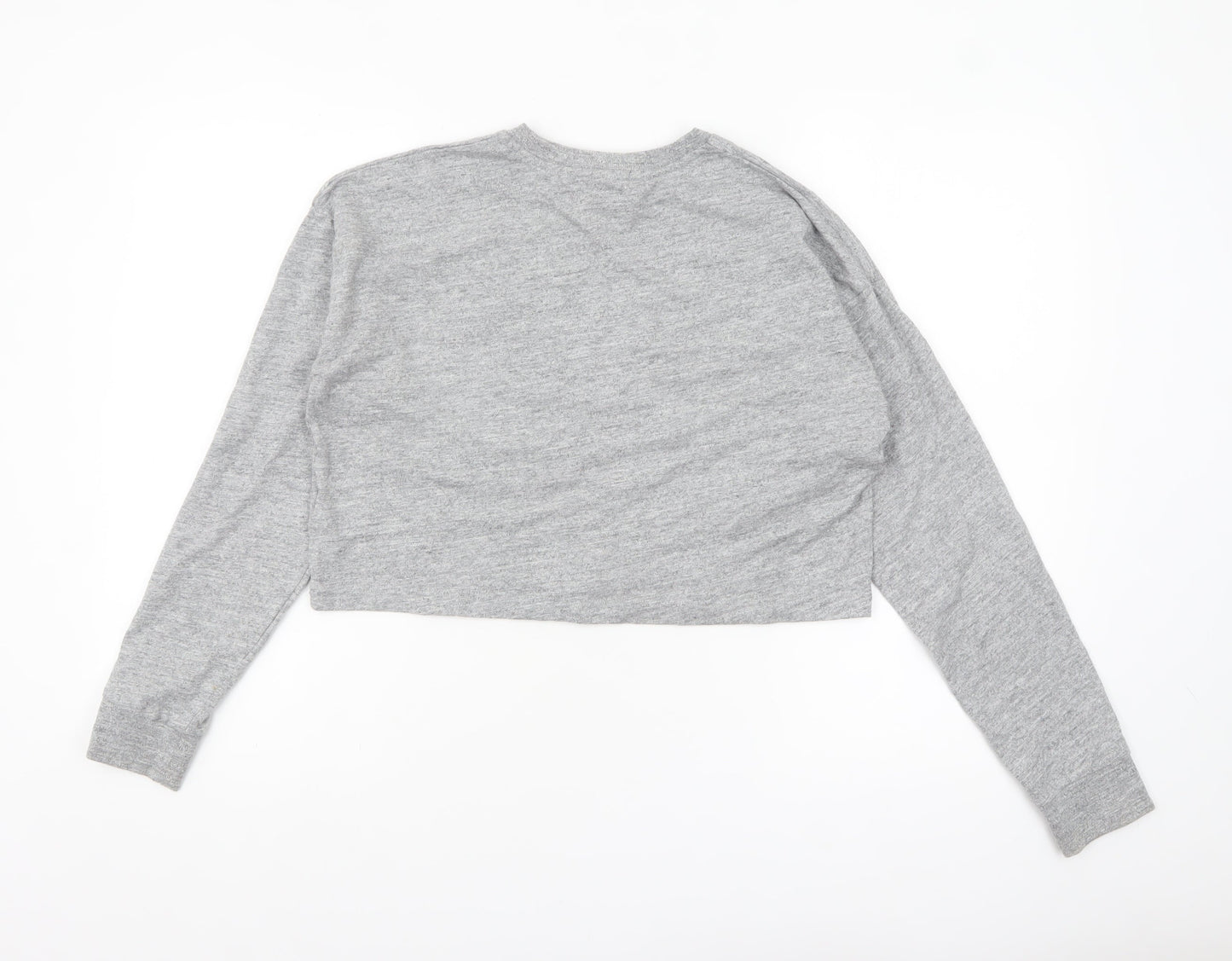 Superdry Women's Grey Cropped Long Sleeve T-Shirt Size 8