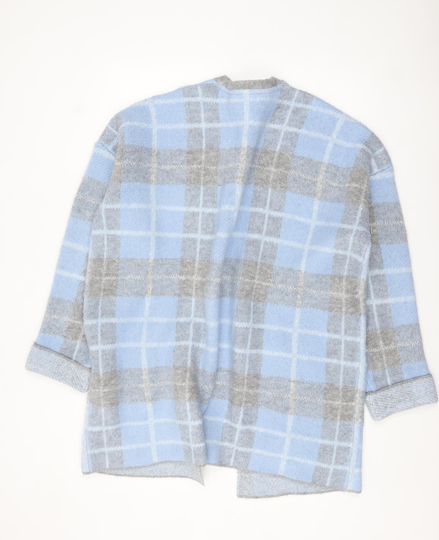 Principles Women Blue Check Knit Cardigan Size 18 Open Front
