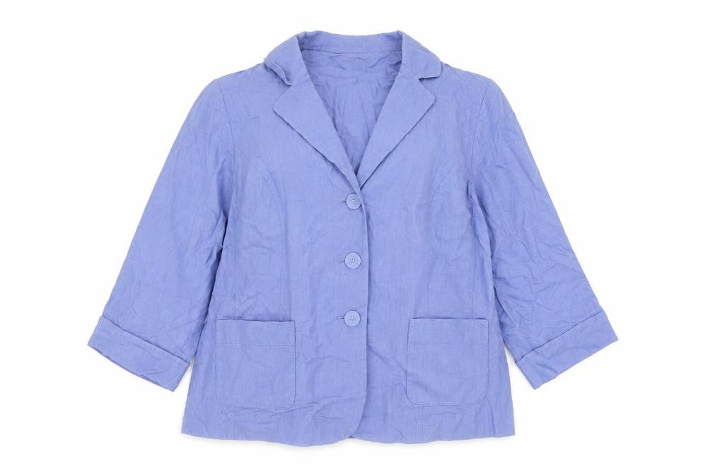 Isle Collection Women Blue Linen Blend Blazer Size 18 Single-Breasted