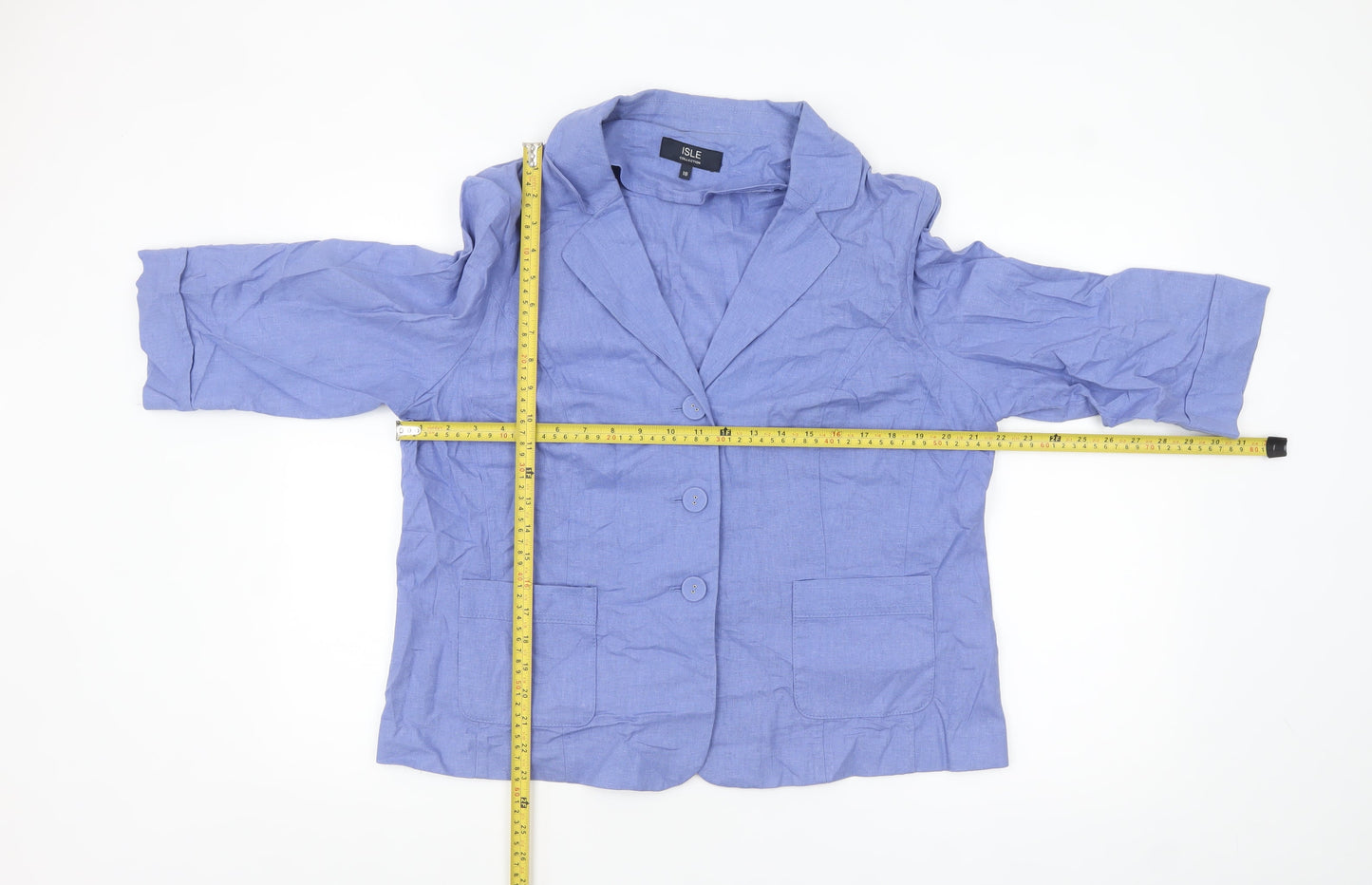Isle Collection Women Blue Linen Blend Blazer Size 18 Single-Breasted