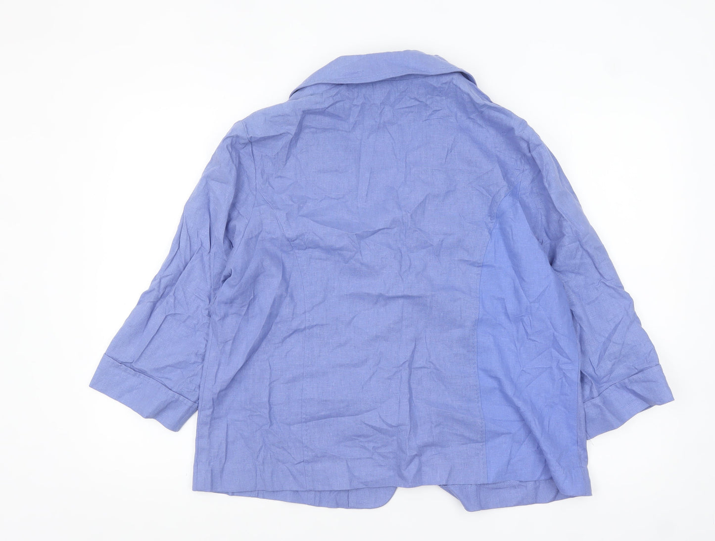Isle Collection Women Blue Linen Blend Blazer Size 18 Single-Breasted