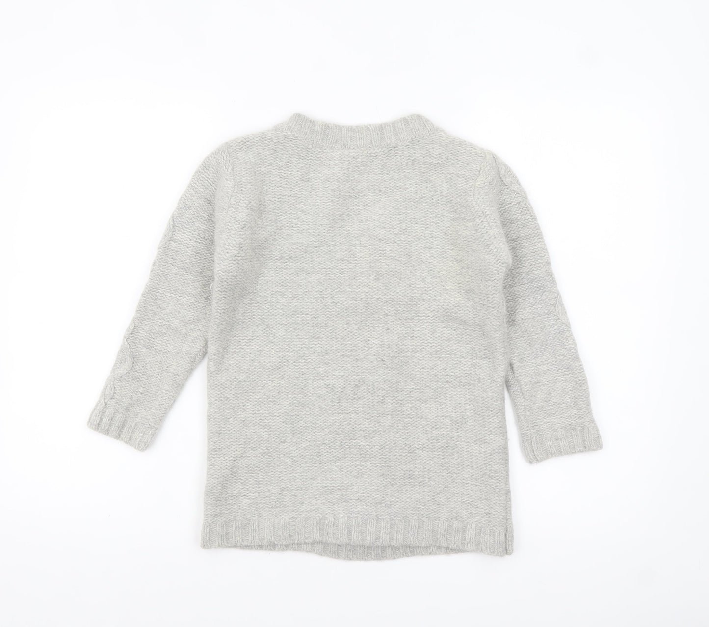 H&M Women Grey Chunky Knit V-Neck Wool Blend Jumper Size 8