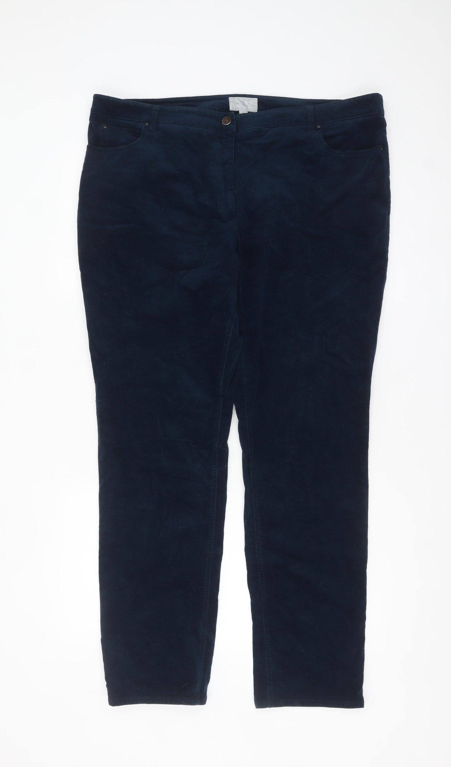 Pure Collection Women's Navy Corduroy Straight Trousers UK 18R