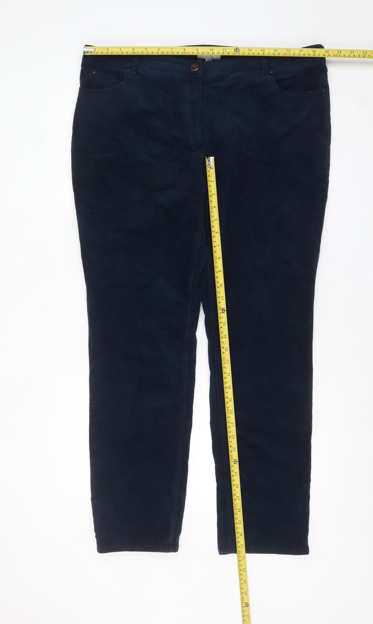 Pure Collection Women's Navy Corduroy Straight Trousers UK 18R