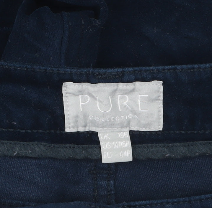 Pure Collection Women's Navy Corduroy Straight Trousers UK 18R