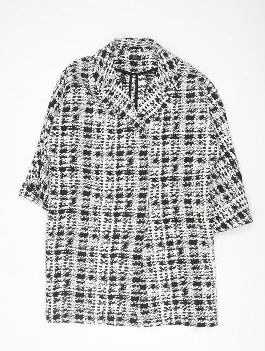 F&F Women Black White Check Short Sleeve Mid-Length Jacket Size 12