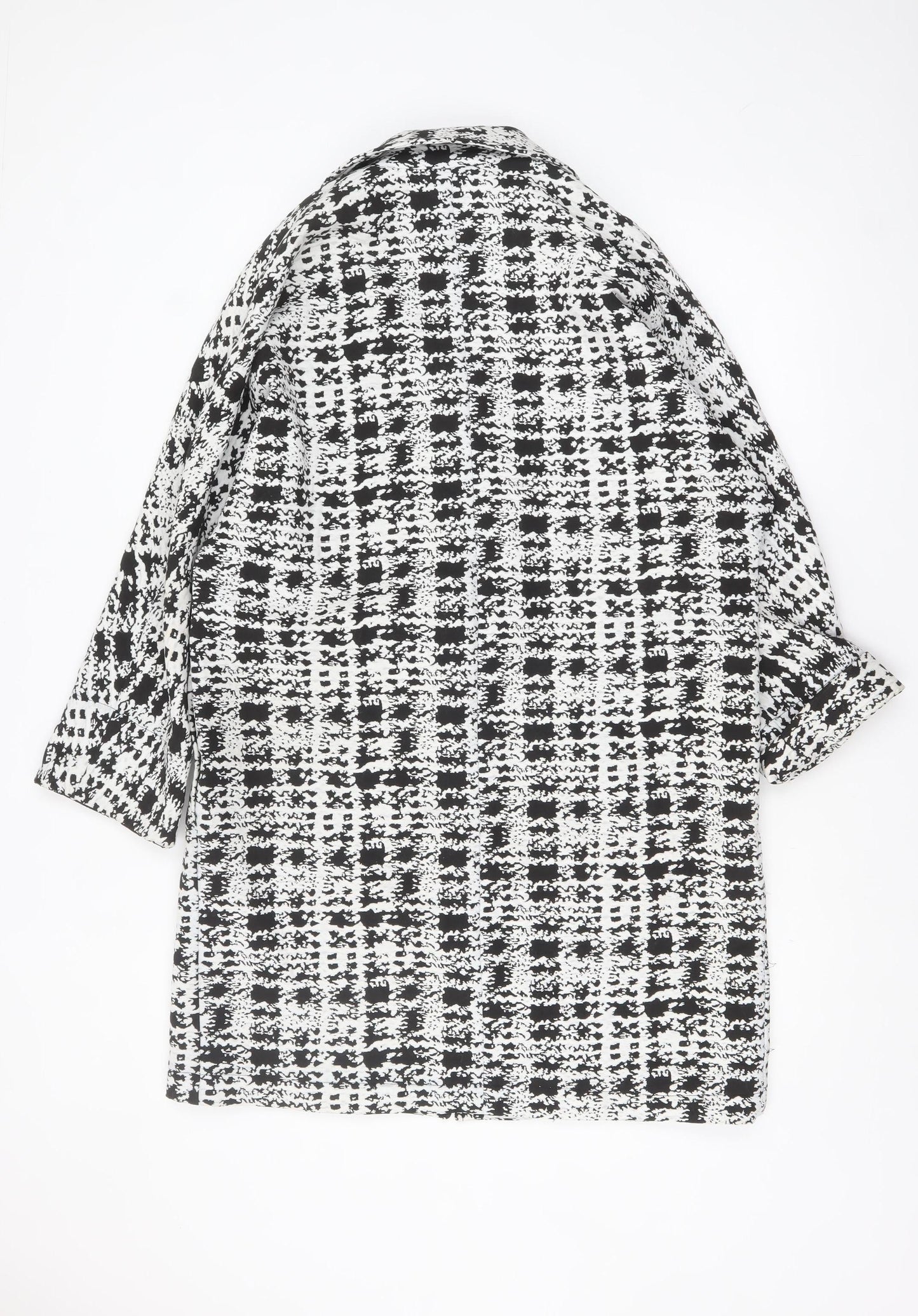 F&F Women Black White Check Short Sleeve Mid-Length Jacket Size 12