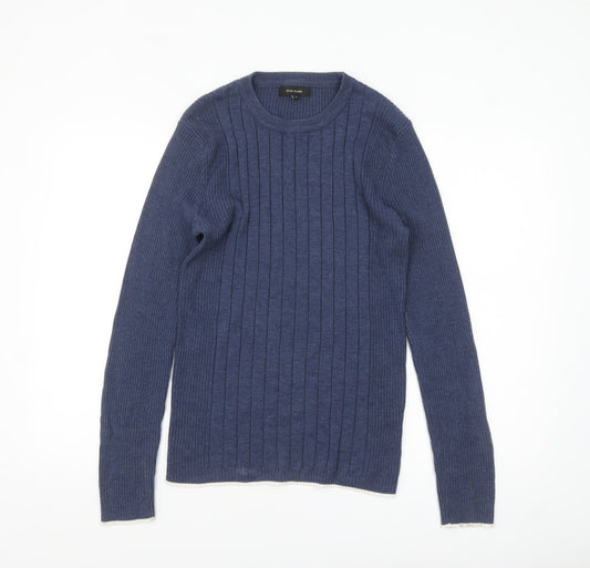 River Island Mens Blue Crew Neck Knit Pullover Jumper Size M