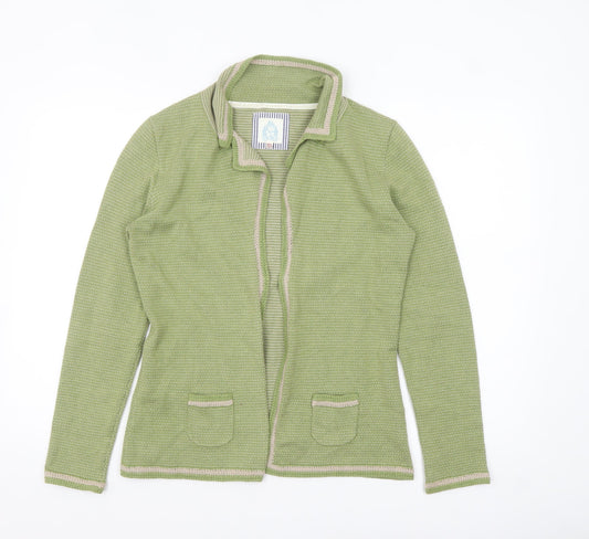 Ness Women's Green Cotton Knit Cardigan M Long Sleeve Collared