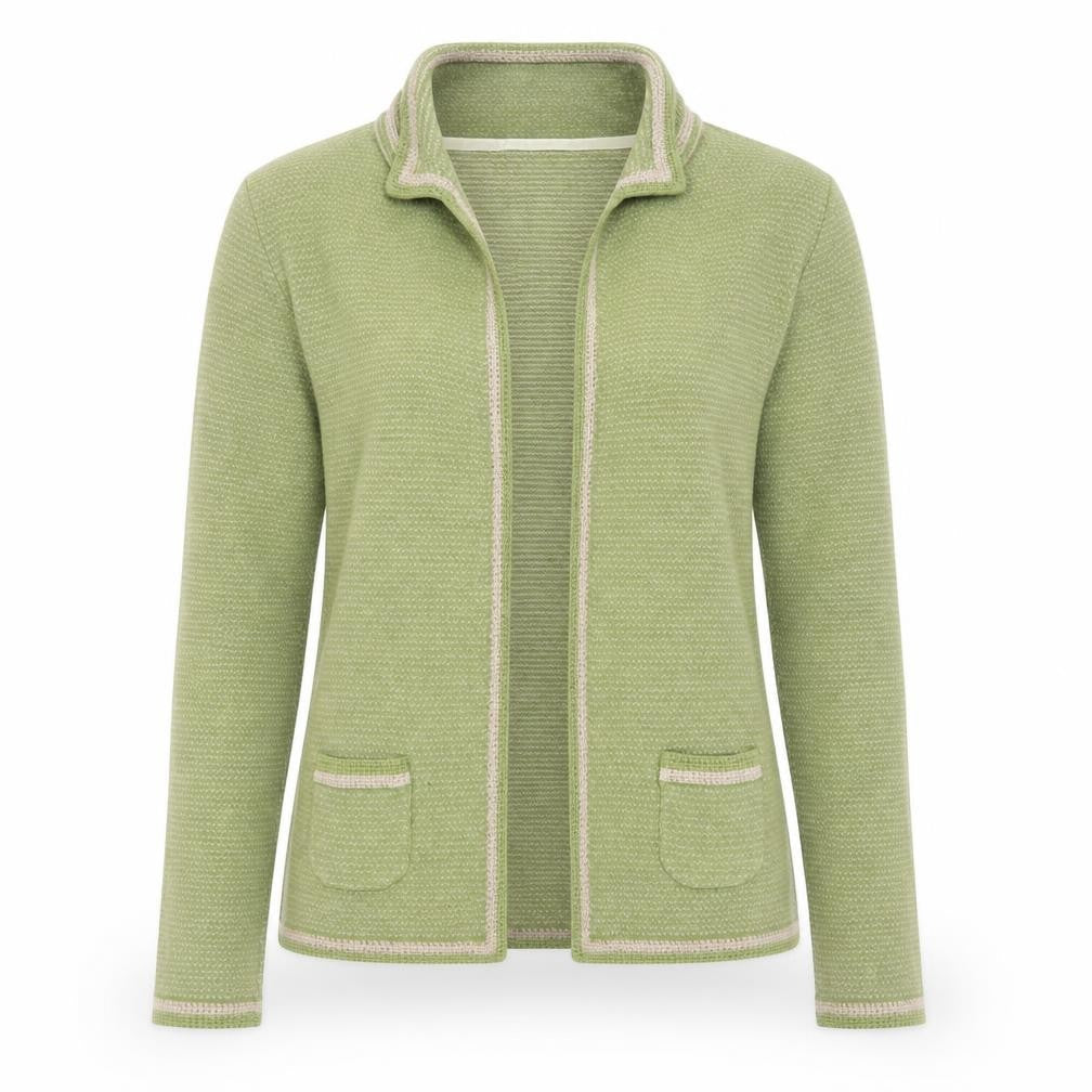 Ness Women's Green Cotton Knit Cardigan M Long Sleeve Collared