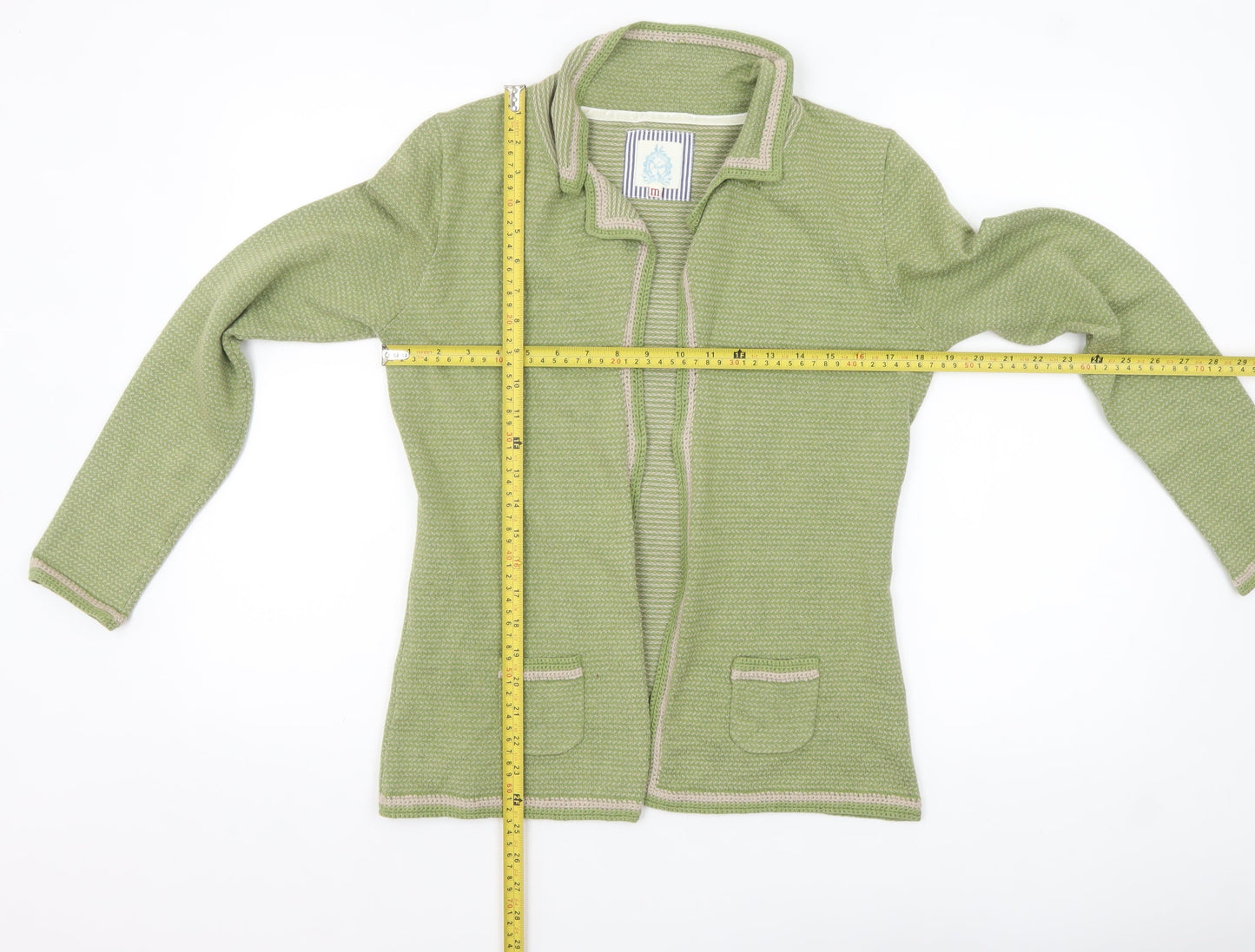 Ness Women's Green Cotton Knit Cardigan M Long Sleeve Collared