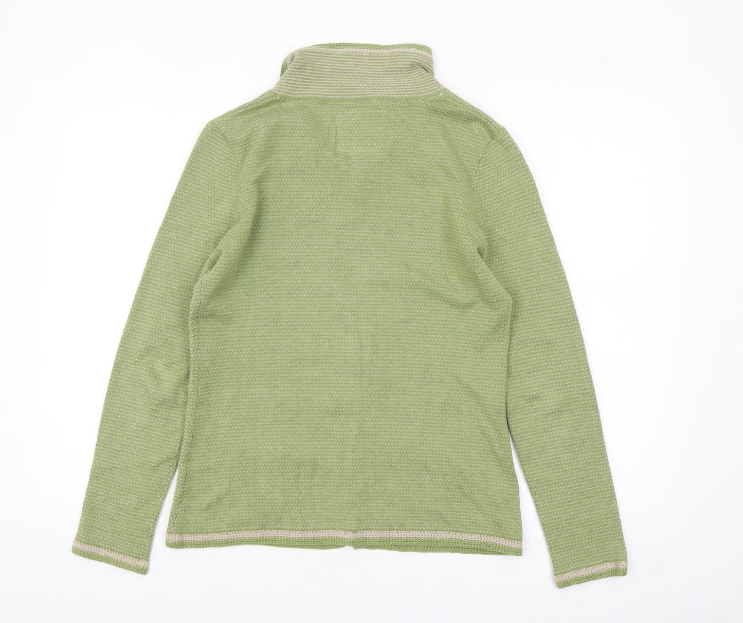 Ness Women's Green Cotton Knit Cardigan M Long Sleeve Collared