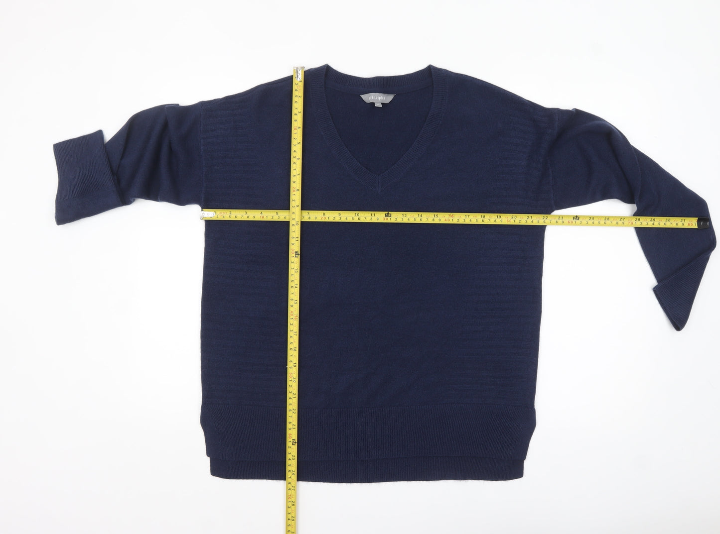 Principles Women Blue Size 14 V-Neck Acrylic Pullover Jumper
