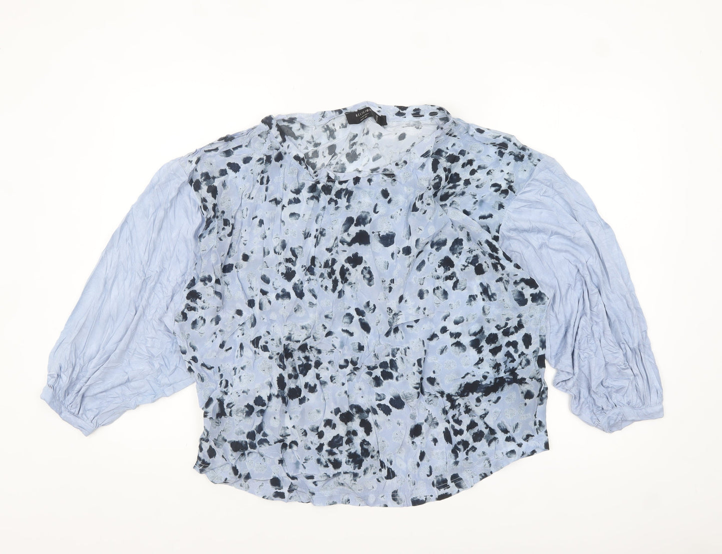 Religion Women’s Blue Animal Print Cupro Long Sleeve Blouse Size 12