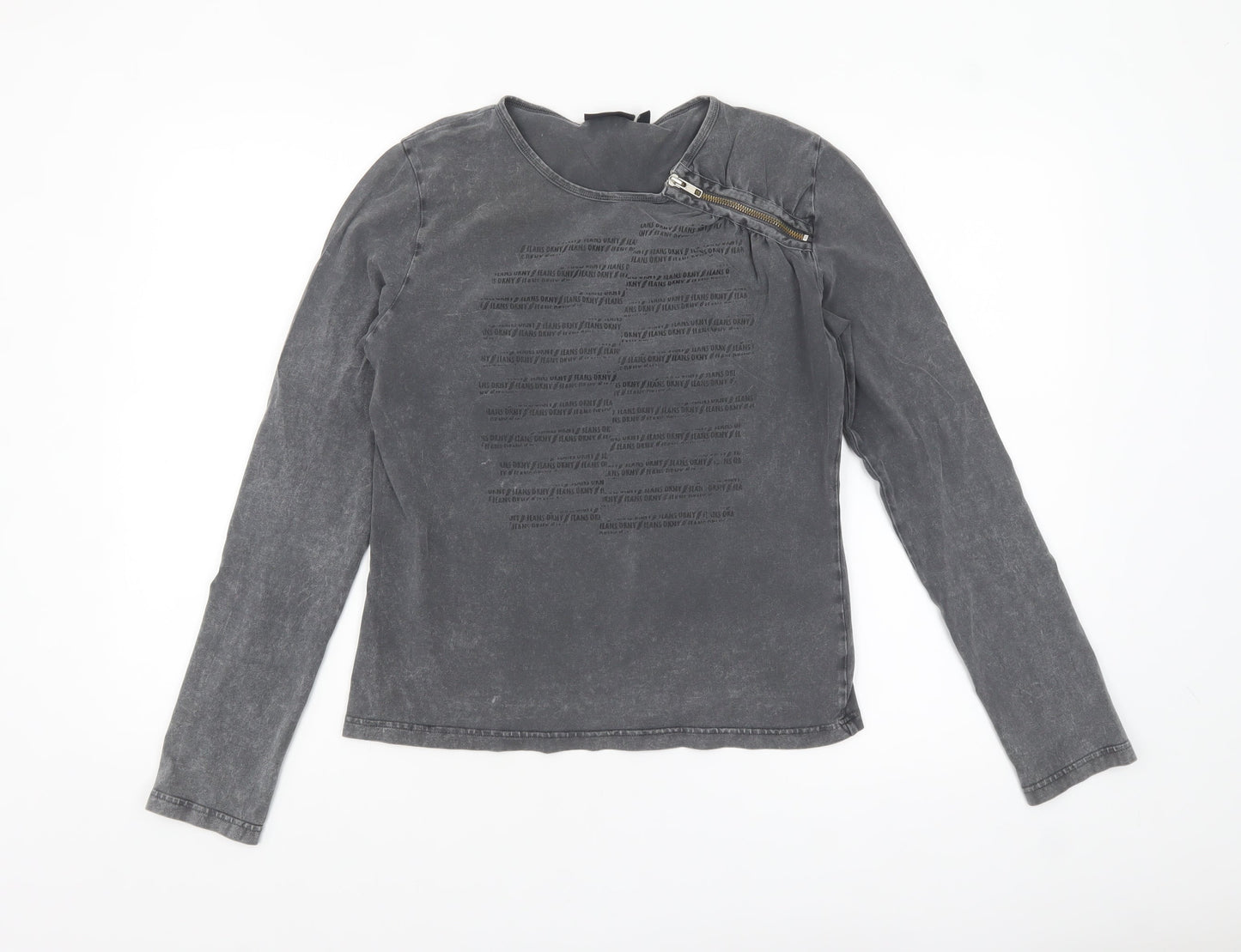 DKNY Jeans Women's Grey Long Sleeve Zip Accent Cotton T-Shirt Size L